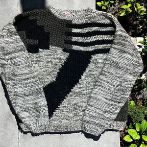 Avenues Vintage 80s 90s Geometric Knit Crewneck Sweater Black Gray Mens XL
